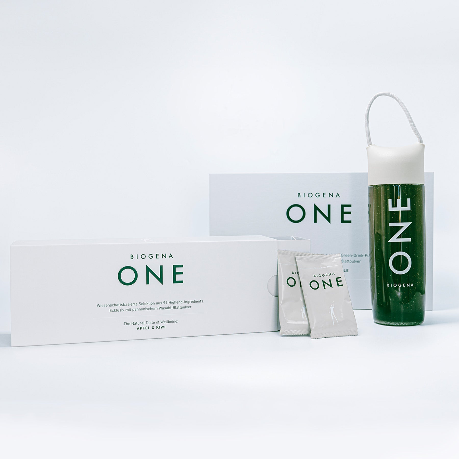 BIOGENA ONE Set mit Box, Flasche und Stickpacks als Green Drink