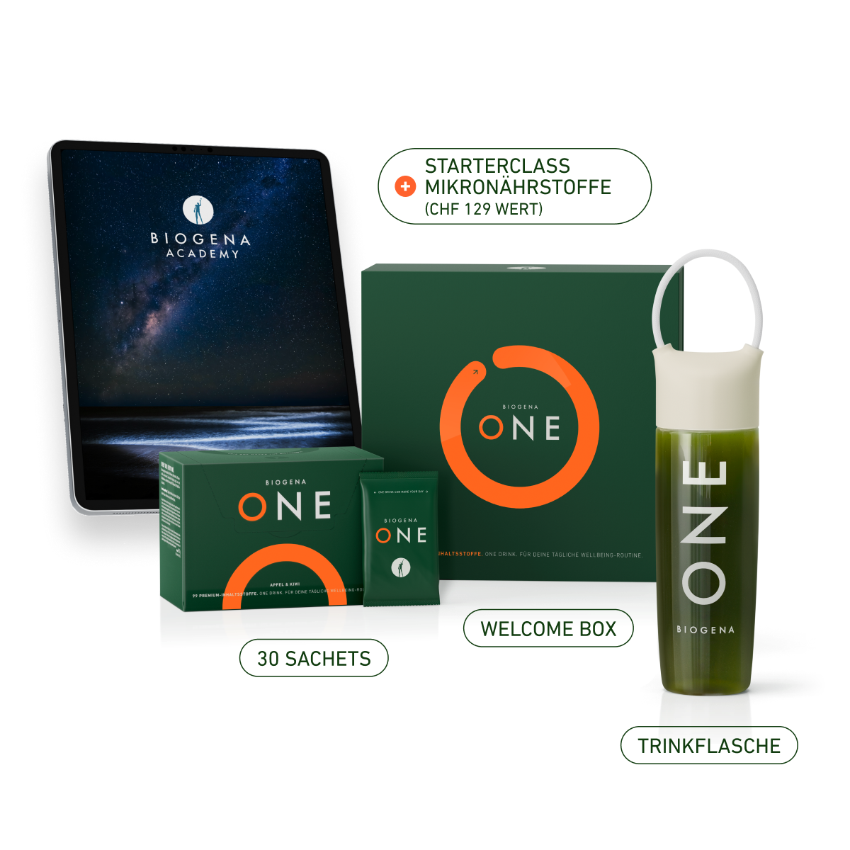 BIOGENA ONE Premium Starterbundle mit Trinkflasche und StarterClass